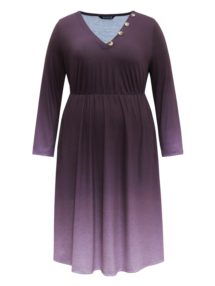 Tie Dye Button Detail Pocket Elastic Waist Dress