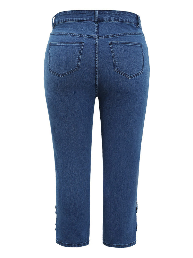 Very Stretchy Medium Wash Patched Detail Cut Out Jeans