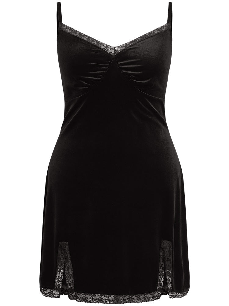 Halloween Plain Guipure Lace Split Side Sleep Cami Dress