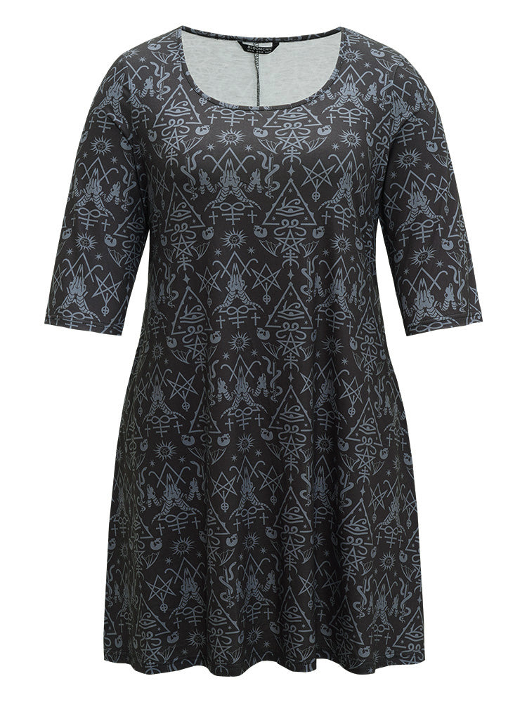Halloween Print Round Neck Pocket Dress