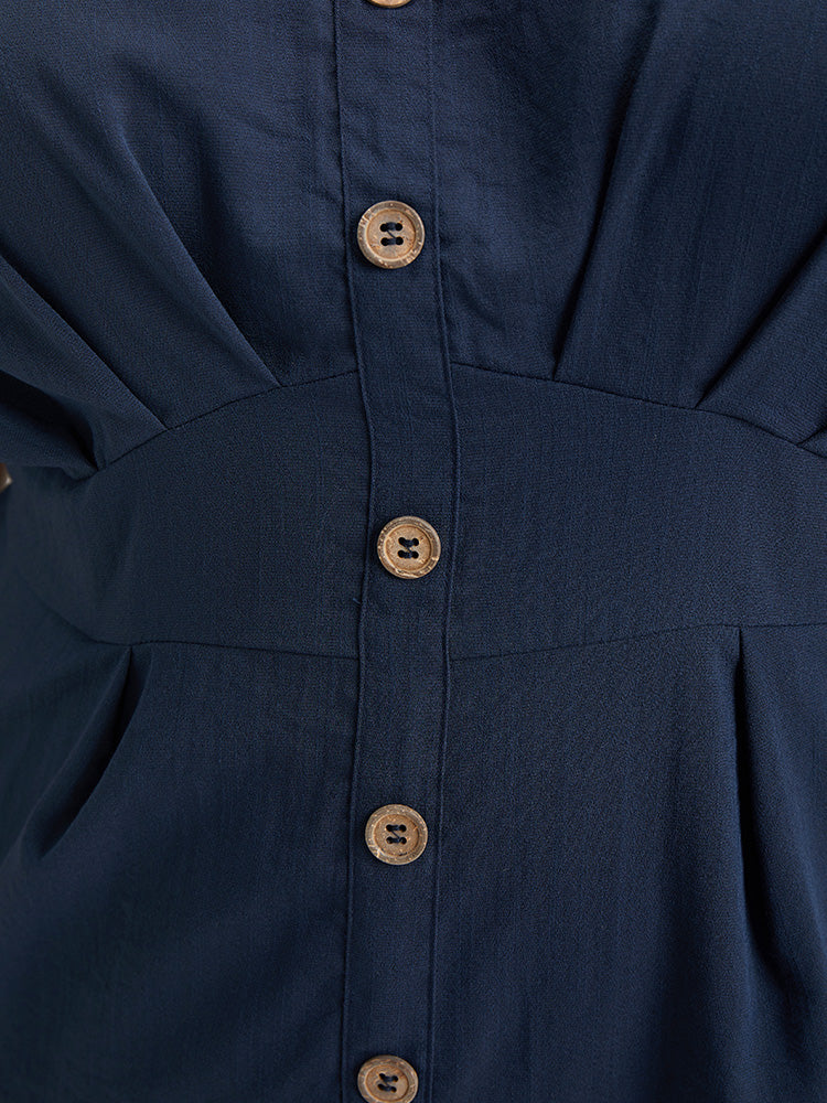 Anti-Wrinkle Plain Pocket Batwing Sleeve Pleated Empire Waist Romper