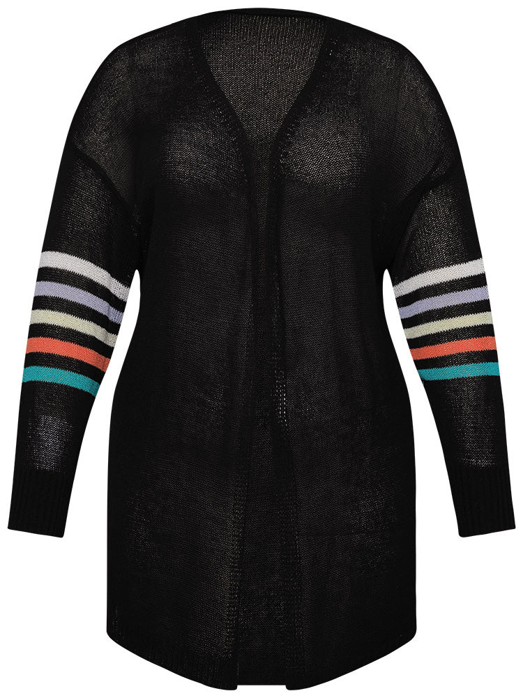 Rainbow Striped Open Front Drop Shoulder Cardigan