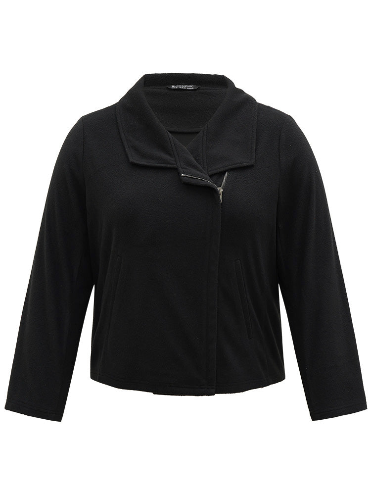 Solid Lapel Collar Zipper Jacket