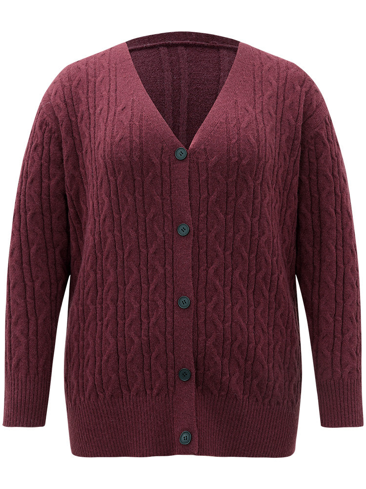 Solid Cable Knit Button Fly Cardigan