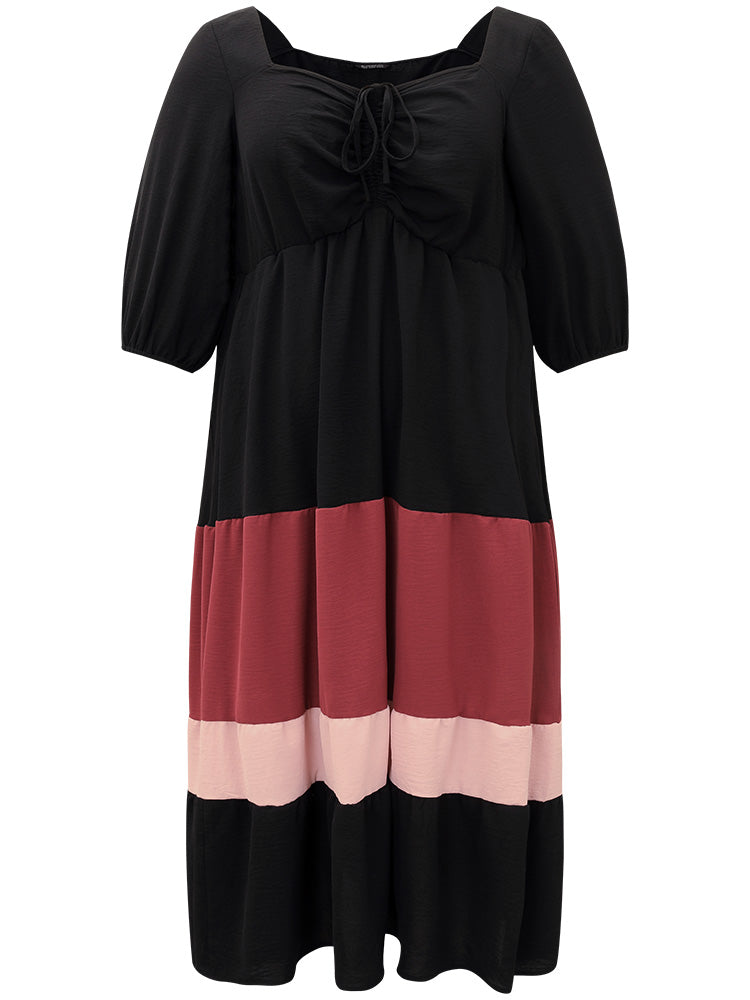 Colorblock Contrast Layered Hem Ruched Dress