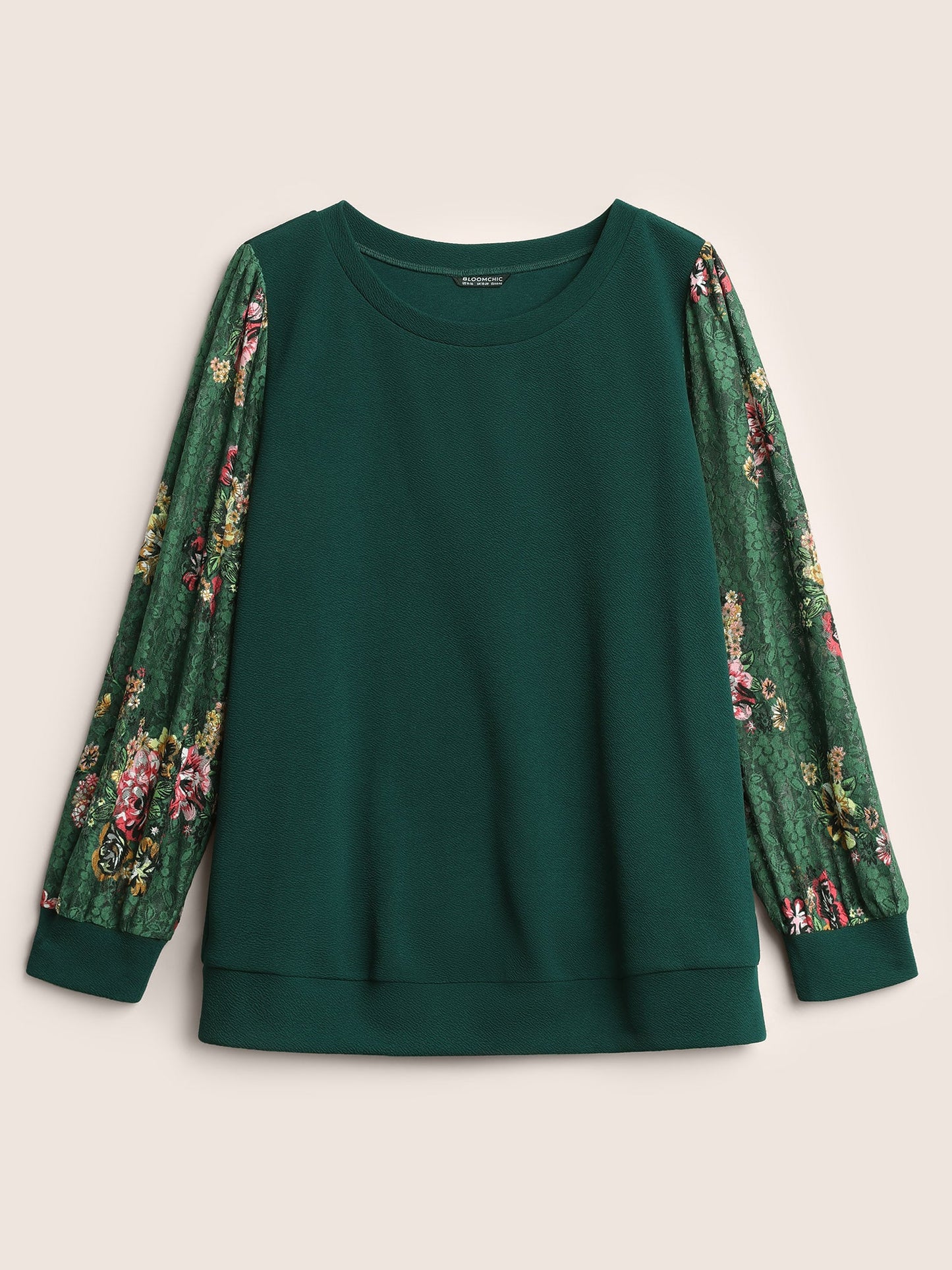 Crochet Lace Floral Print Round Neck Sweatshirt