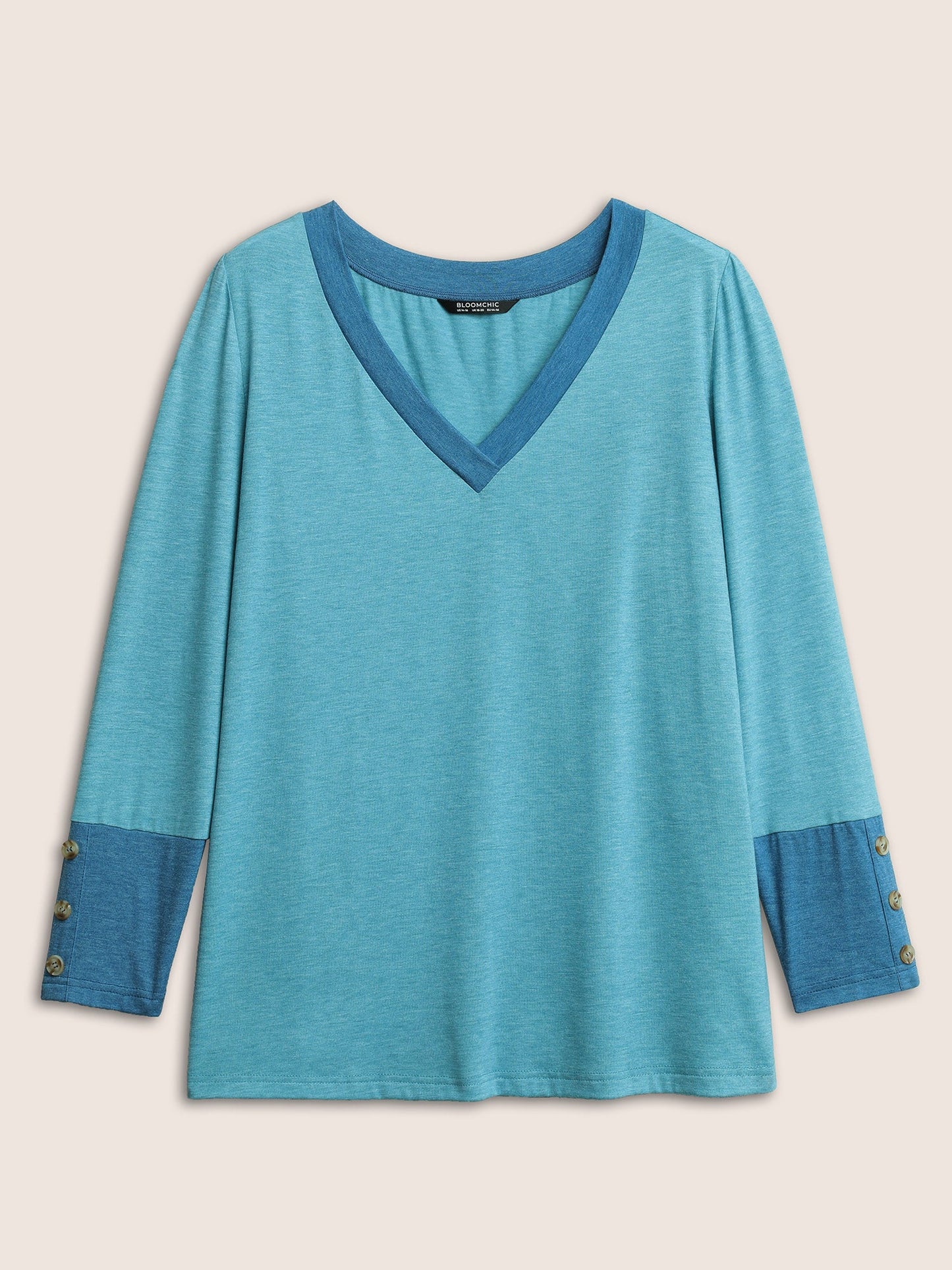 Contrast Patchwork Button Detail T-shirt