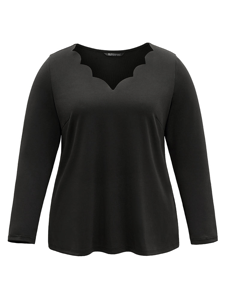 Halloween Solid Scalloped Trim Knit T-shirt
