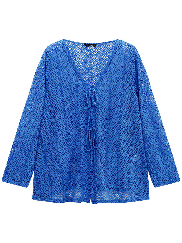 Plain Knot Lace Mesh Hollow Out Jacket
