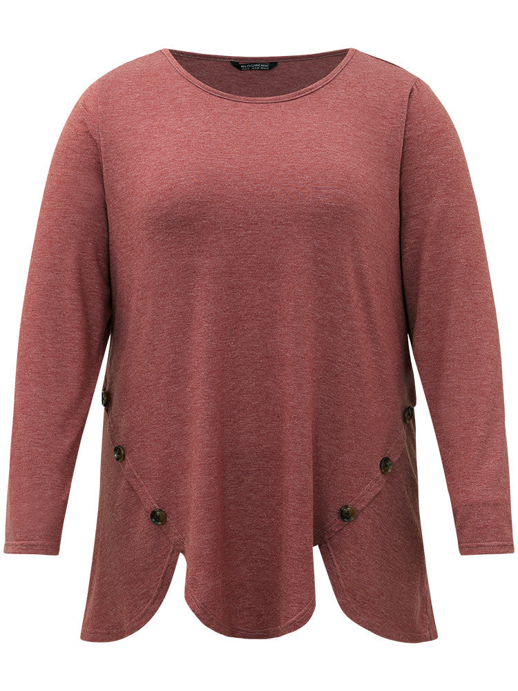 Plain Round Neck Button Detail T-shirt