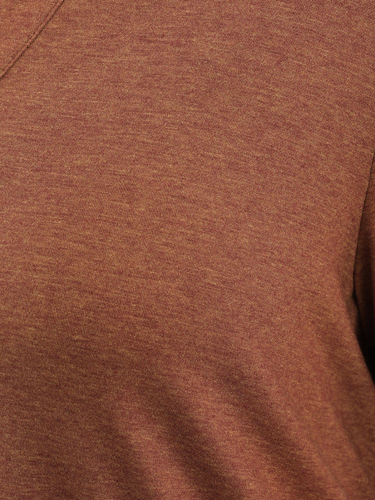 Solid Button Up V Neck Long Tee