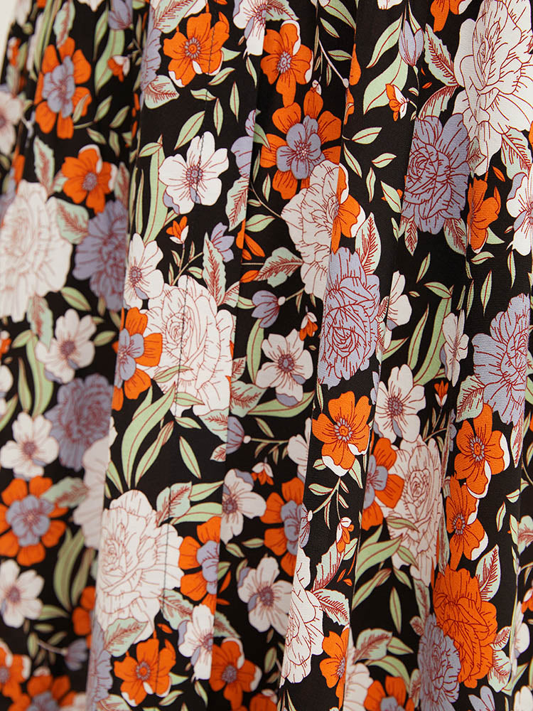 Floral Halter Neck Pocket Shirred Flutter Hem Dress