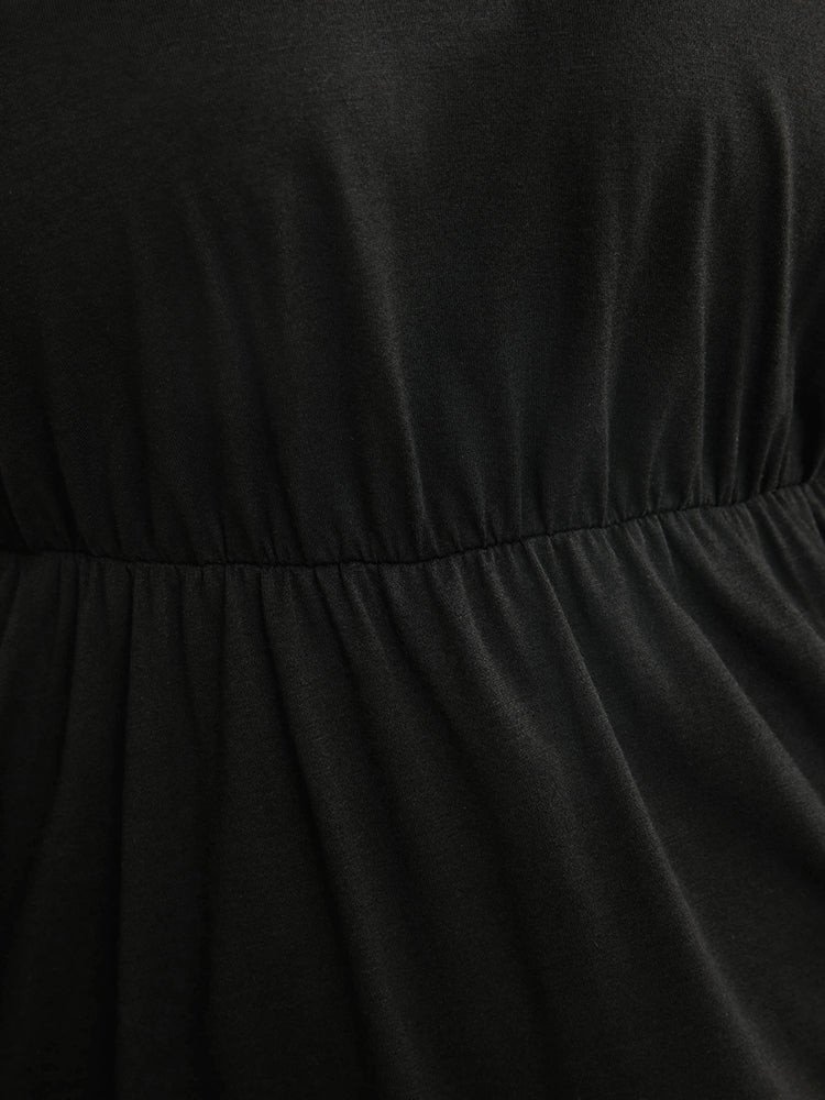 Floral Embroidered Ruffle Hem V Neck T-shirt