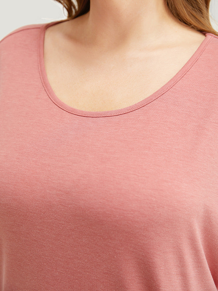 Solid Drawstring Hem Ruffle Cap Sleeve T-shirt