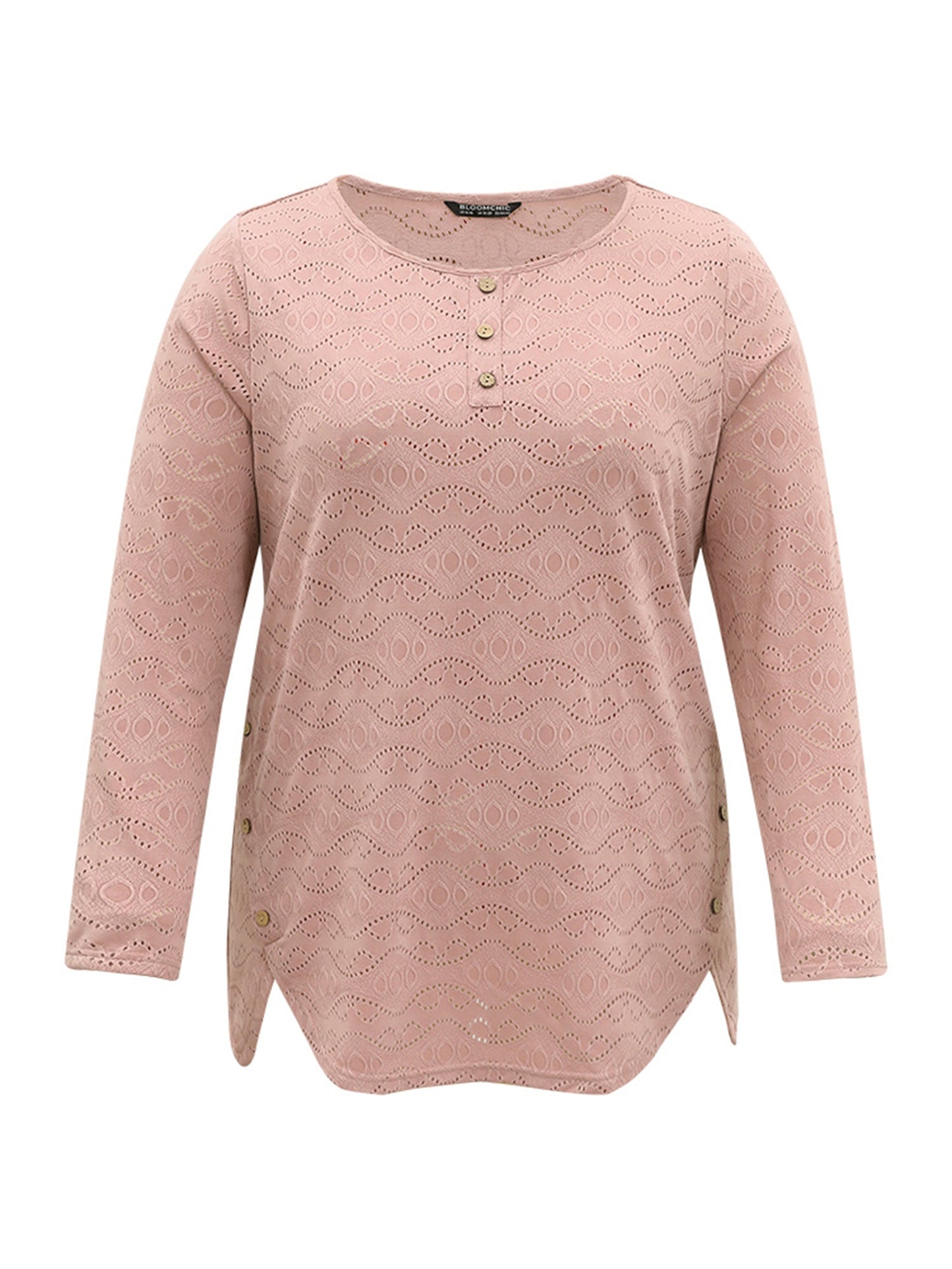 Broderie Anglaise Button Detail Arc Hem T-shirt