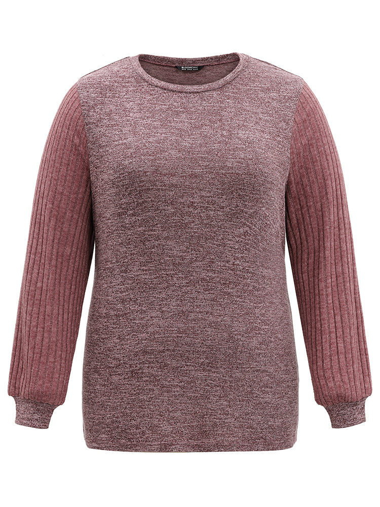 Heather Plisse Patchwork Crew Neck T-shirt