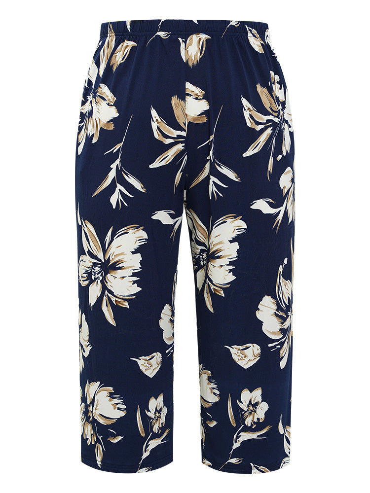 Floral Print Elastic Waist Pocket Sleep Pants