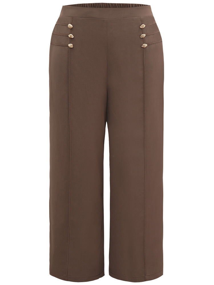 Static-Free Button Detail Seam Detail Elastic Waist Pants