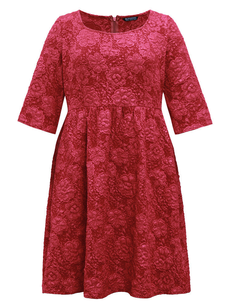 Plain Textured Square Neck Pocket Dress