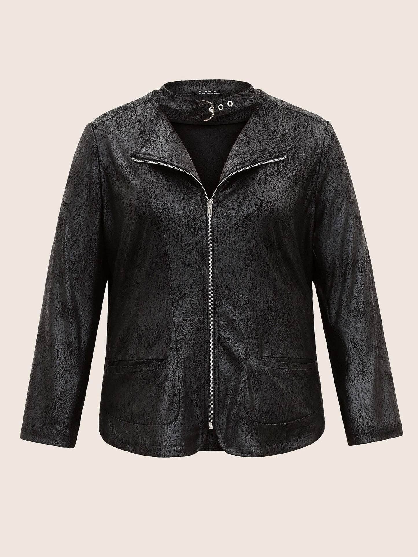 PU Leather Print Faux Suede Buckle Detail Jacket