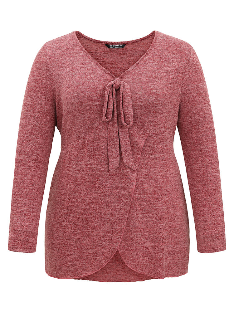 Solid Heather Bowknot Arc Hem Ties T-shirt