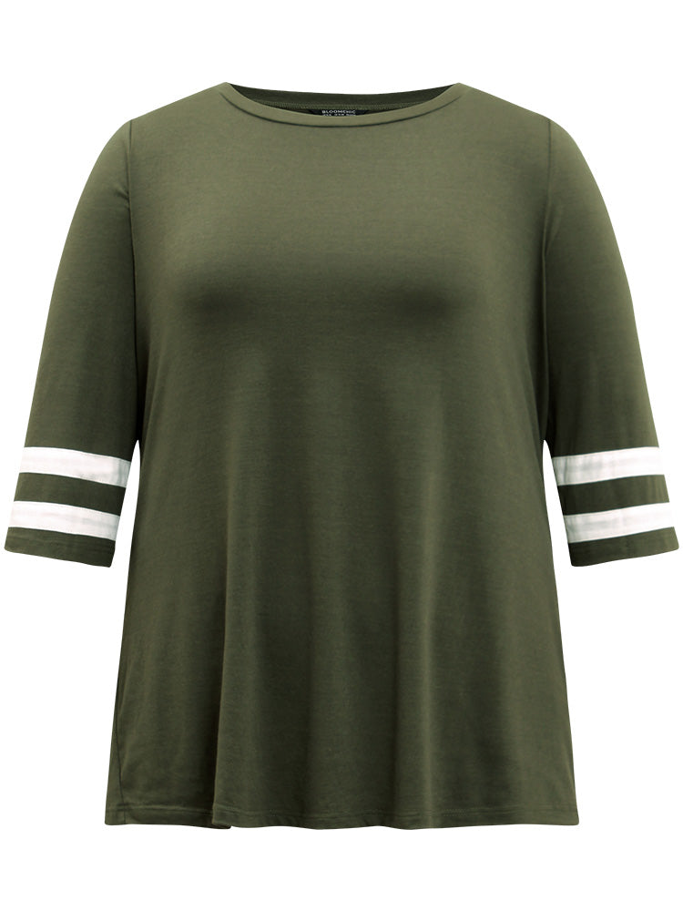 Two Tone Striped Crew Neck T-shirt