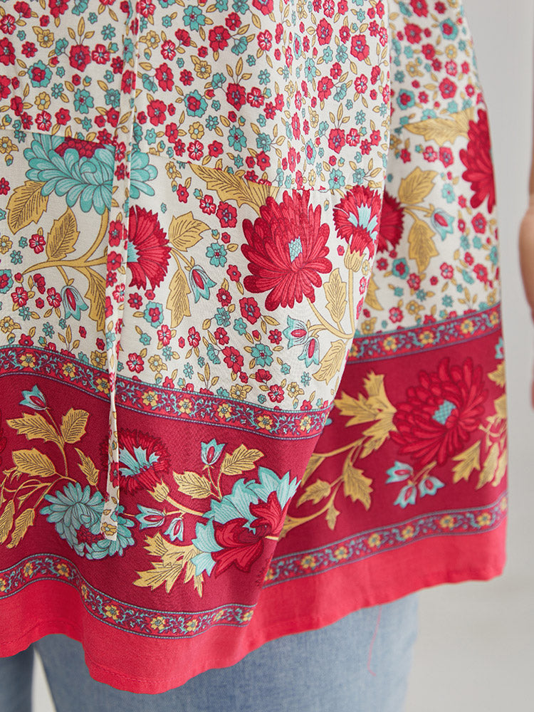 Bandana Tie Neck Keyhole Ruffle Sleeve Blouse