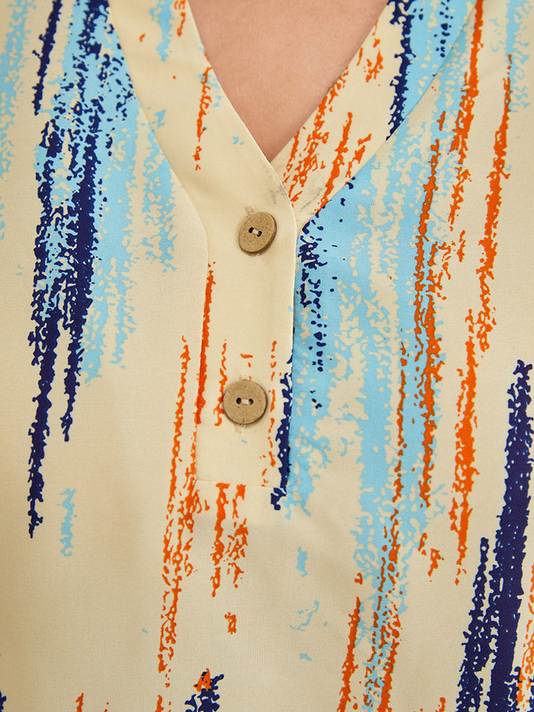 Tie Dye Notched Neck Button Up Blouse