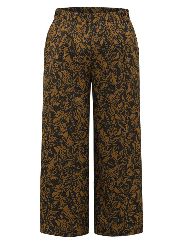 Silhouette Floral Print Elastic Waist Wide Leg Pants