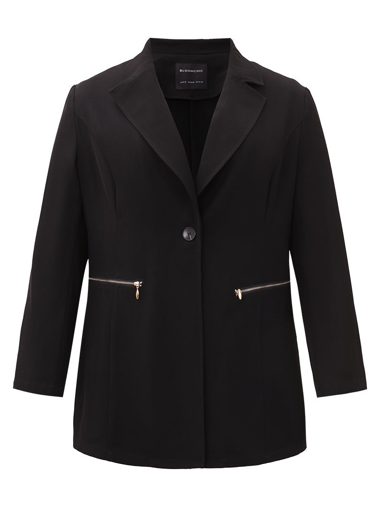 Lapel Collar Zipper Button Up Blazer