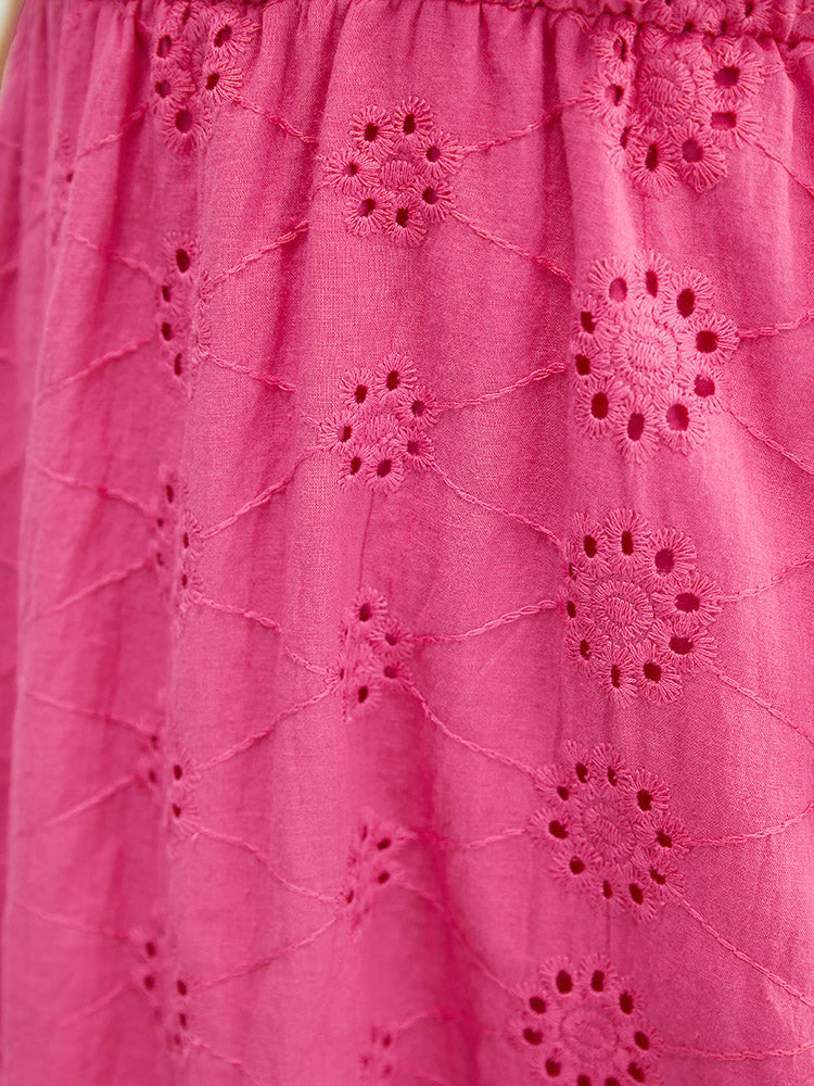 Solid Broderie Anglaise Pocket Frill Trim Cold Shoulder Dress