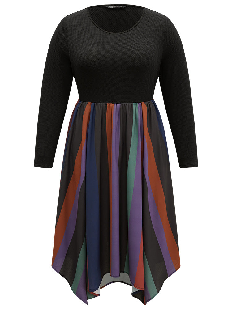 Striped Colorblock Contrast Pocket Elastic Waist Dress