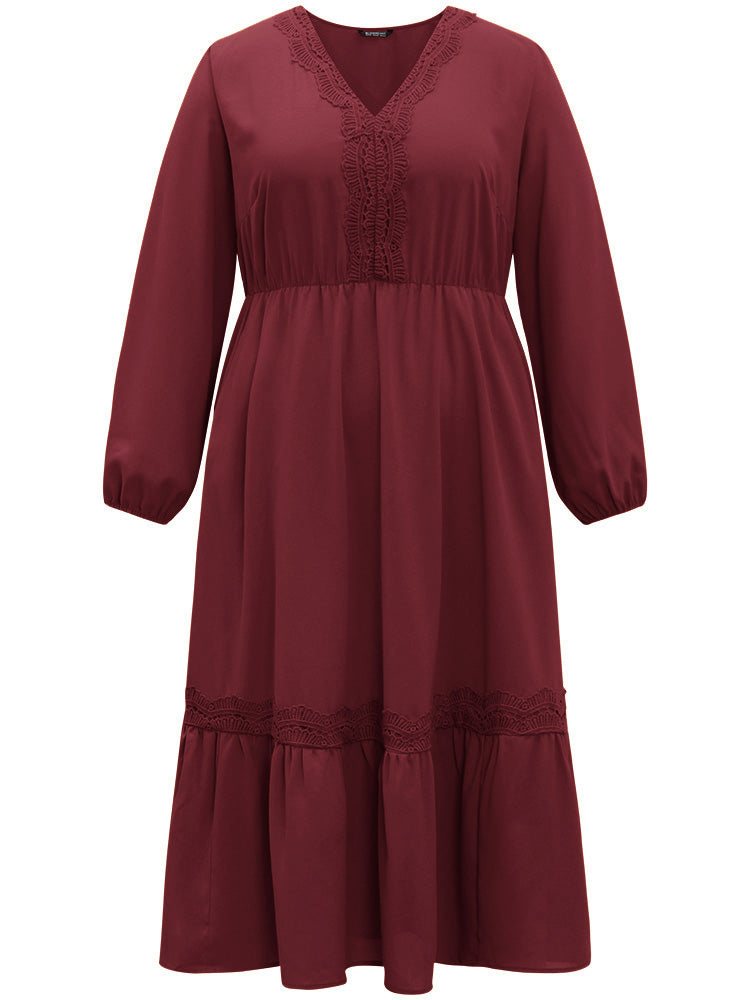 Plain Guipure Lace Layered Hem Dress