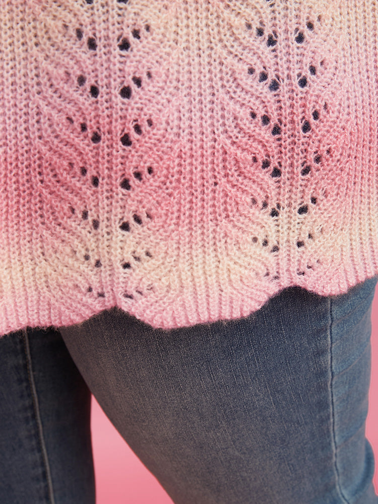 Ombre Super Soft Plush Knit Scalloped Trim Knit Top