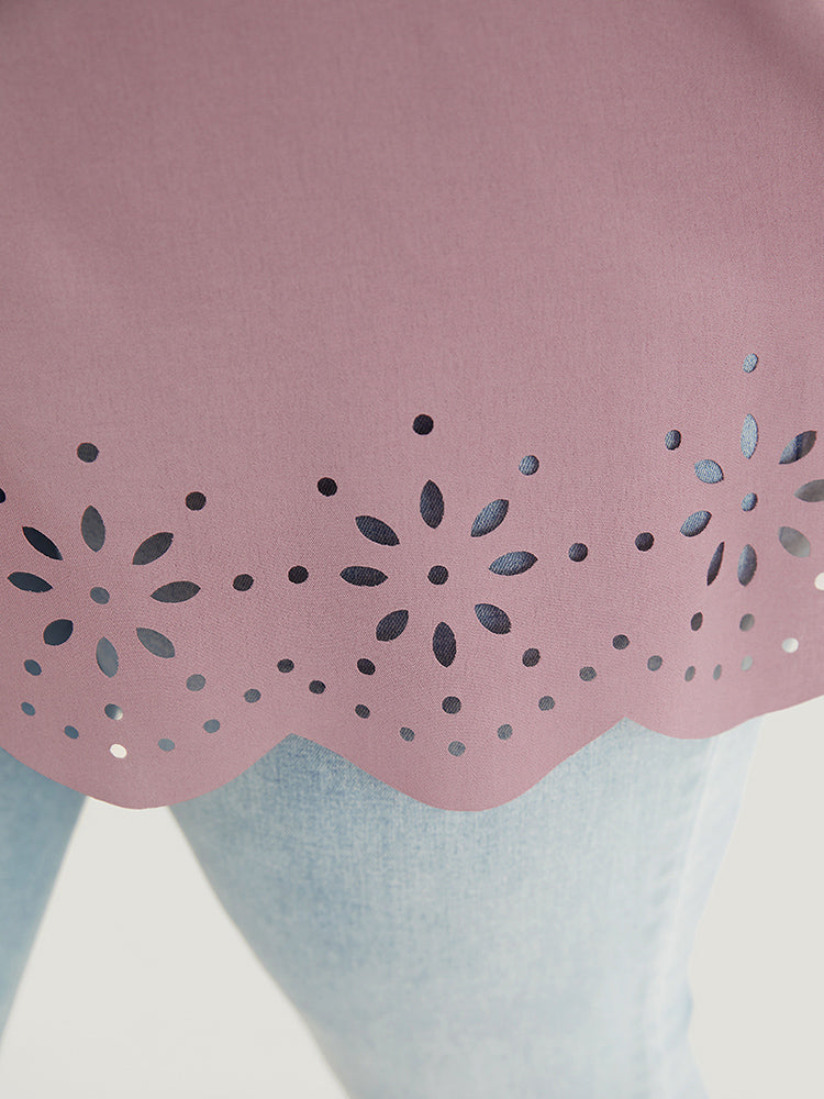 Plain Laser Cut Notched Scalloped Hem Blouse