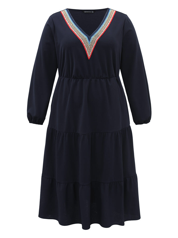 Plain Contrast Webbing Elastic Waist Dress