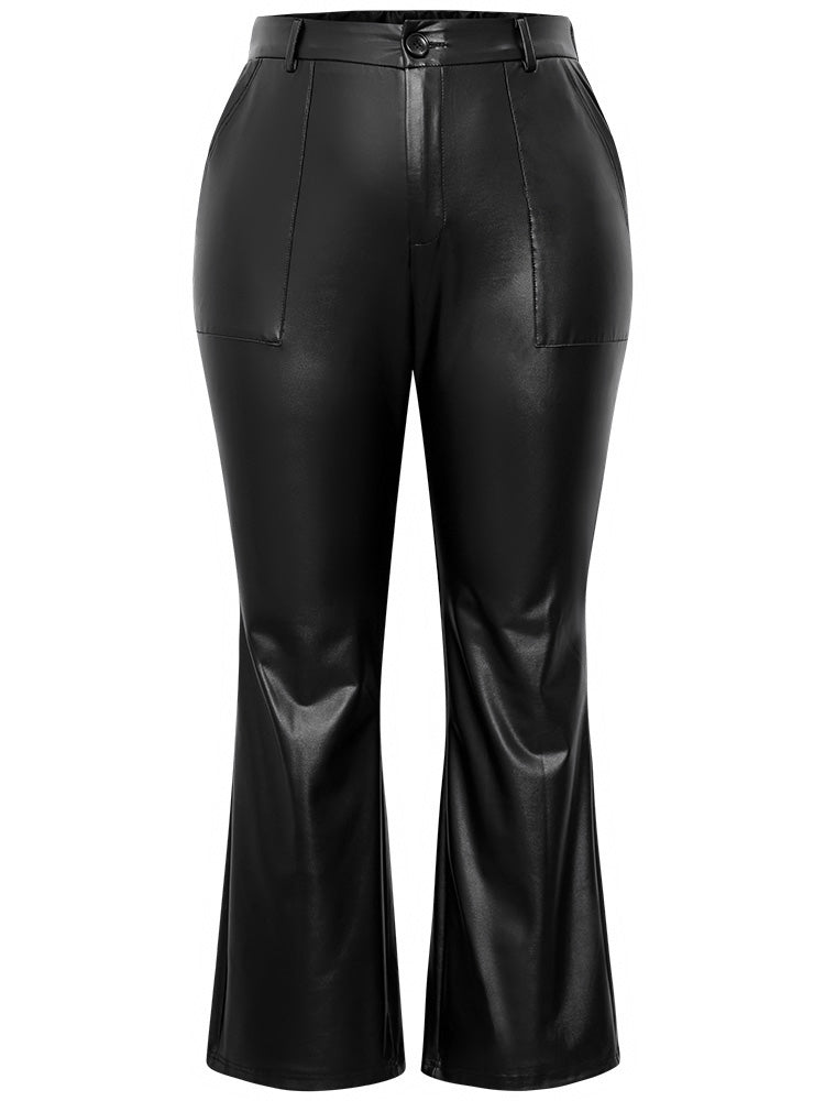 Plain PU Leather Pocket Bootcut Pants