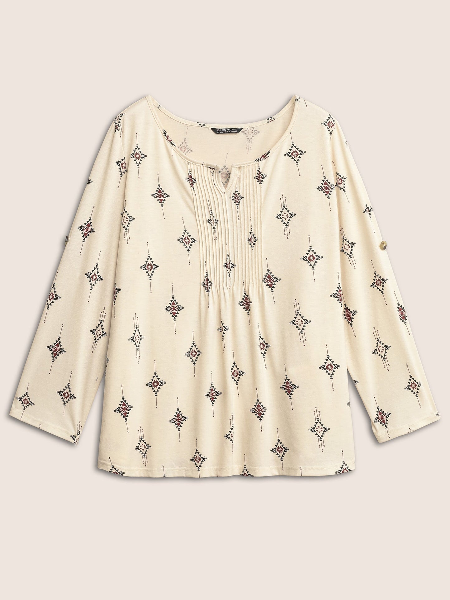 Bandana Print Notched Pleated Tab Sleeve T-shirt