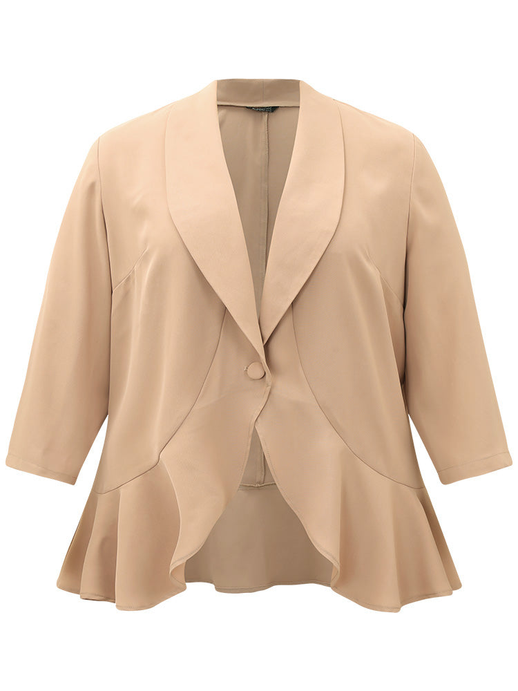 Plain Lapel Collar Button Up Ruffle Trim Blazer