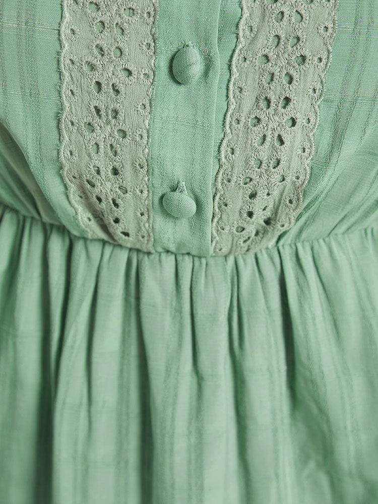 Plain Textured Lace Button Detail Ruffle Hem Cami Top