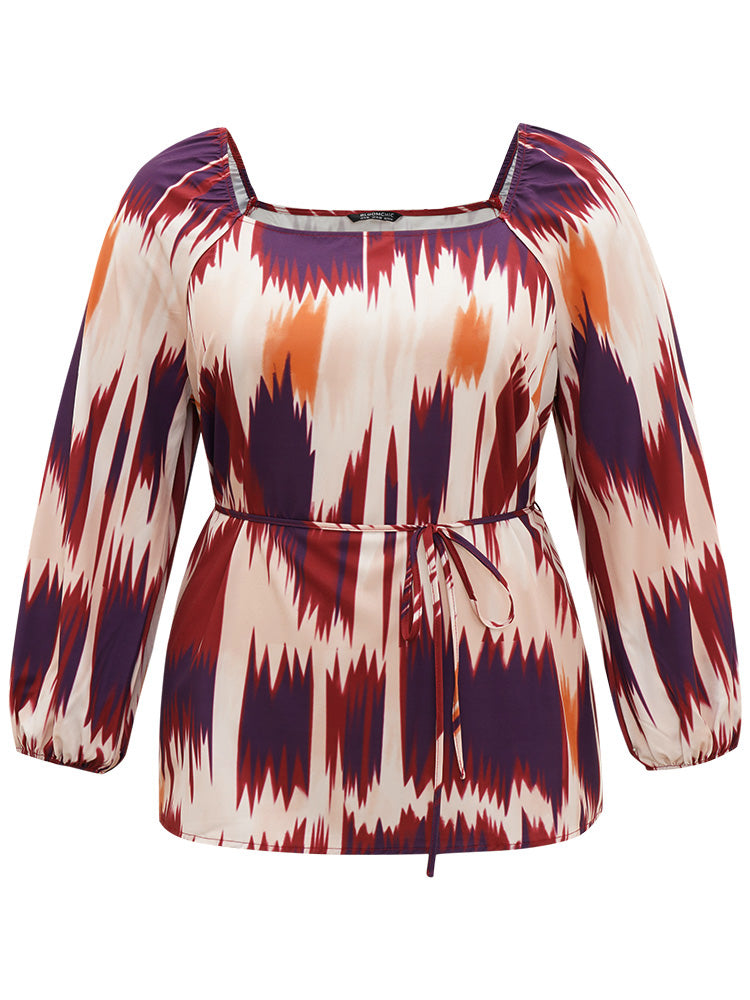 Tie Dye Print Ties Square Neck Blouse