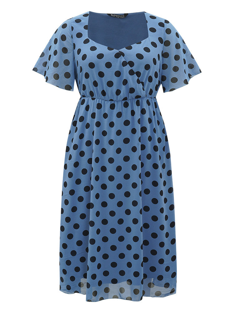 Polka Dot Two Tone Pocket Surplice Neck Dress