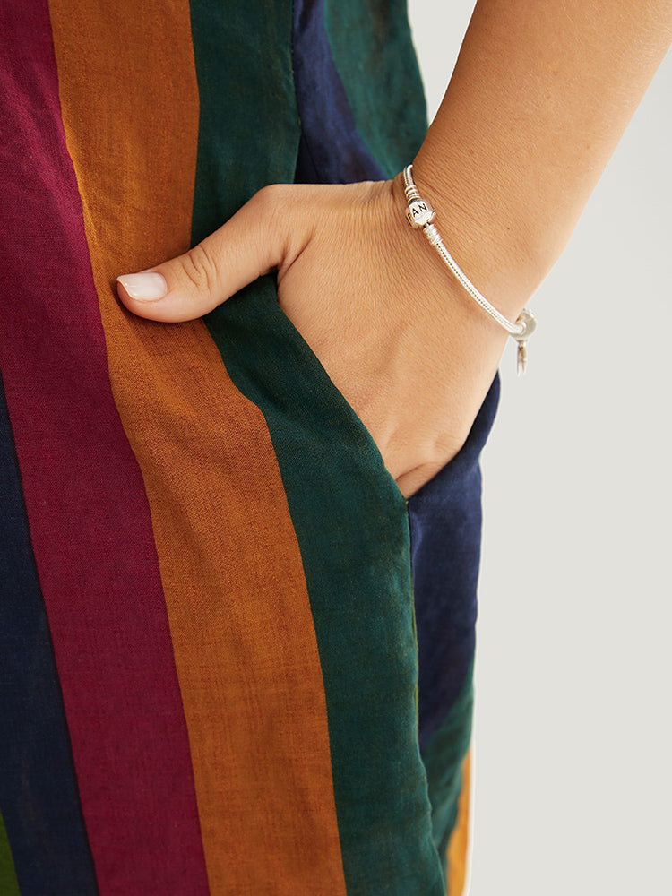 Striped Contrast Pocket Open Front Kimono