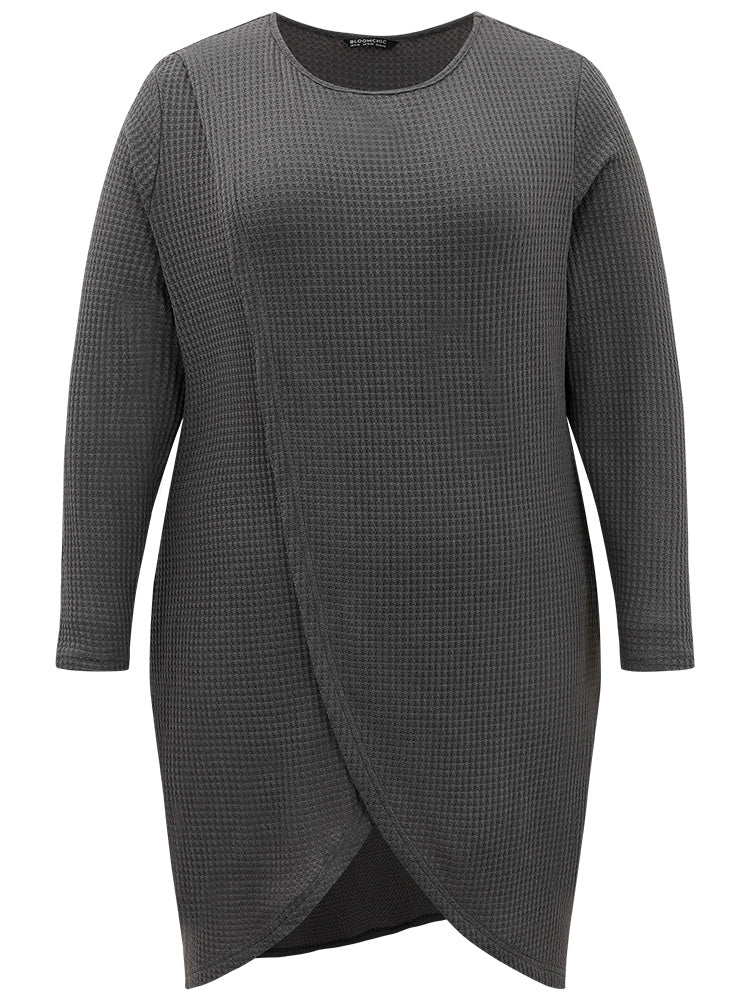 Waffle Knit Pocket Crew Neck Wrap T-shirt