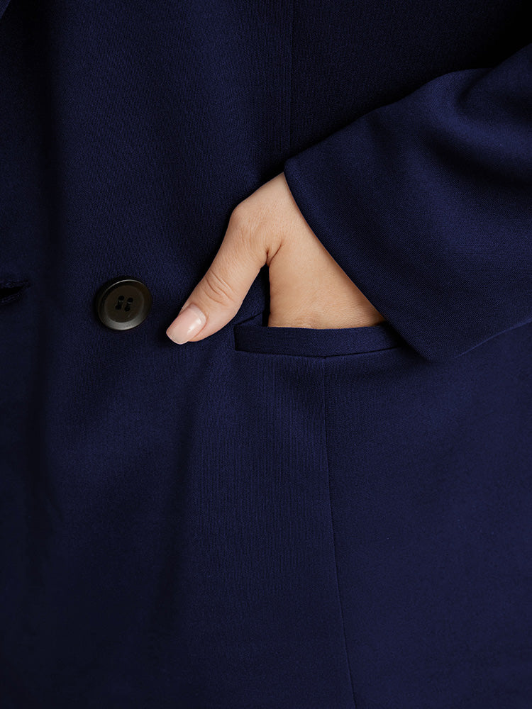 Solid Double Breasted Lapel Collar Pocket Blazer
