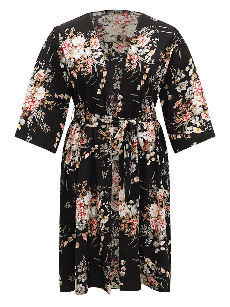 Boho Print Belted Open Front Kimono