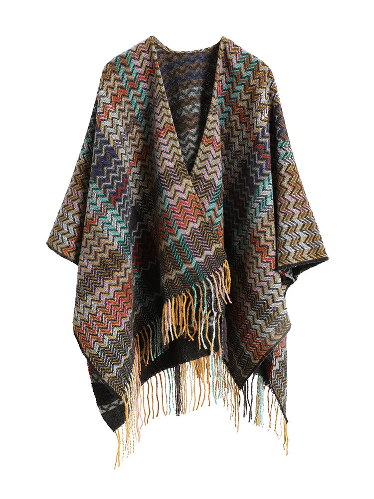 Fringe Trim Contrast Bandana Print Scarf