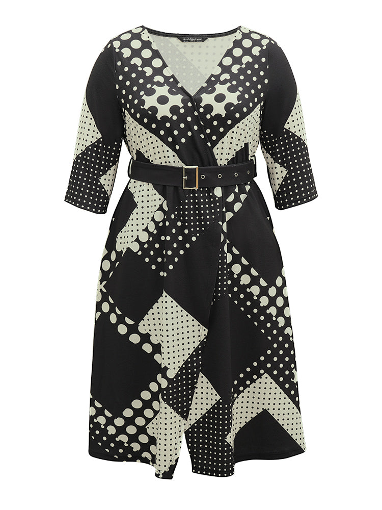 Polka Dot Geometric print Belted Wrap Dress