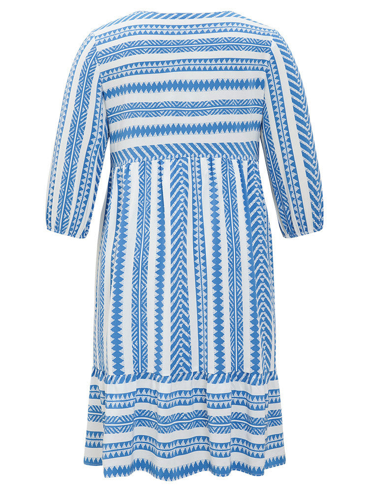 Geometric Print Flutter Hem Pocket Tassels Dress