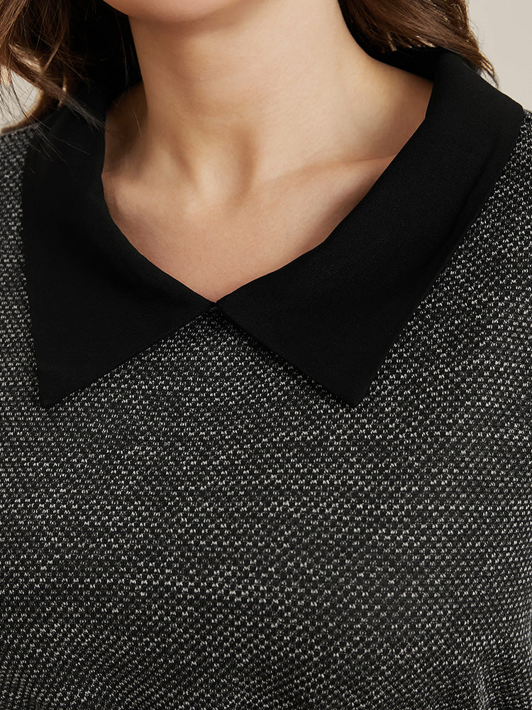 Contrast Trim Lapel Collar Ruffle Hem Blouse